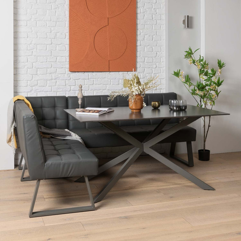 Saturn 150cm Dining Table Dark Grey & Rubix Corner Bench in Grey