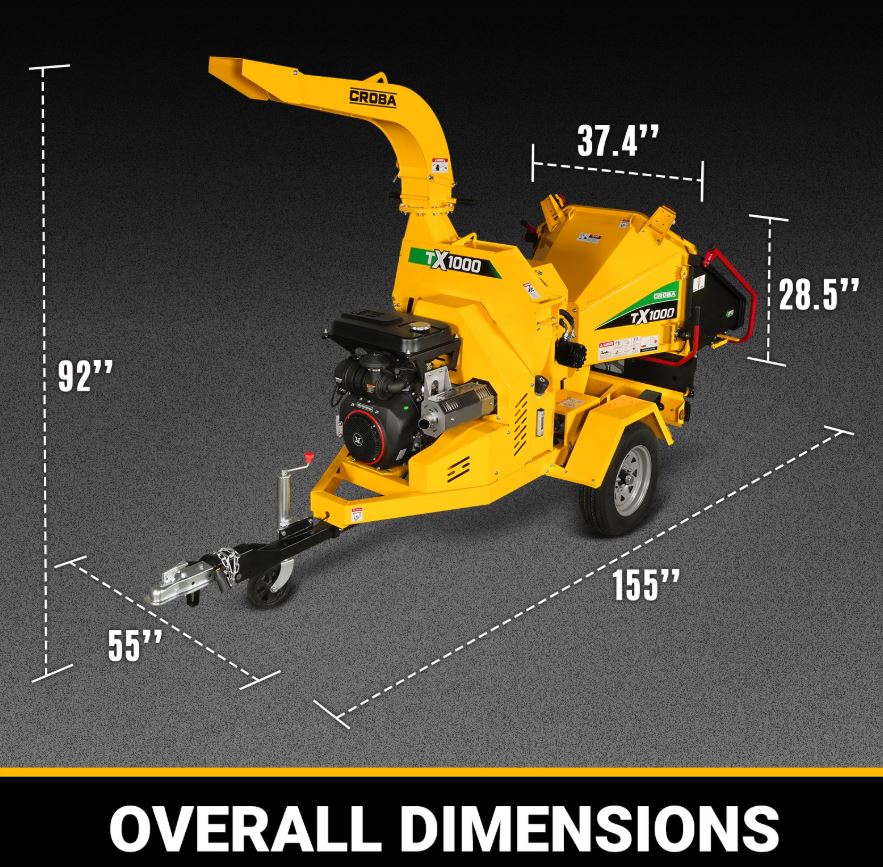 35hp 1000cc ZONSEN E-Start 8 inch Gas Powered Commerical Wood Chipper with Intelligent Hydraulic Feeding System , CROBA TX1000