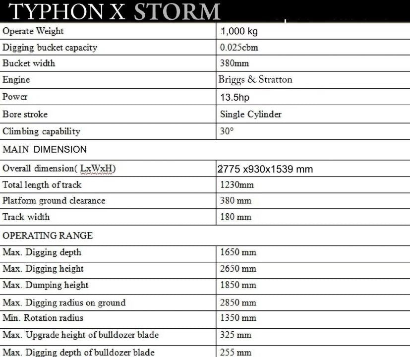 TYPHON TERROR X STORM Mini Excavator Machine – 1 Ton Trench Digger with Canopy, Hydraulic Thumb Clip, Bucket USA