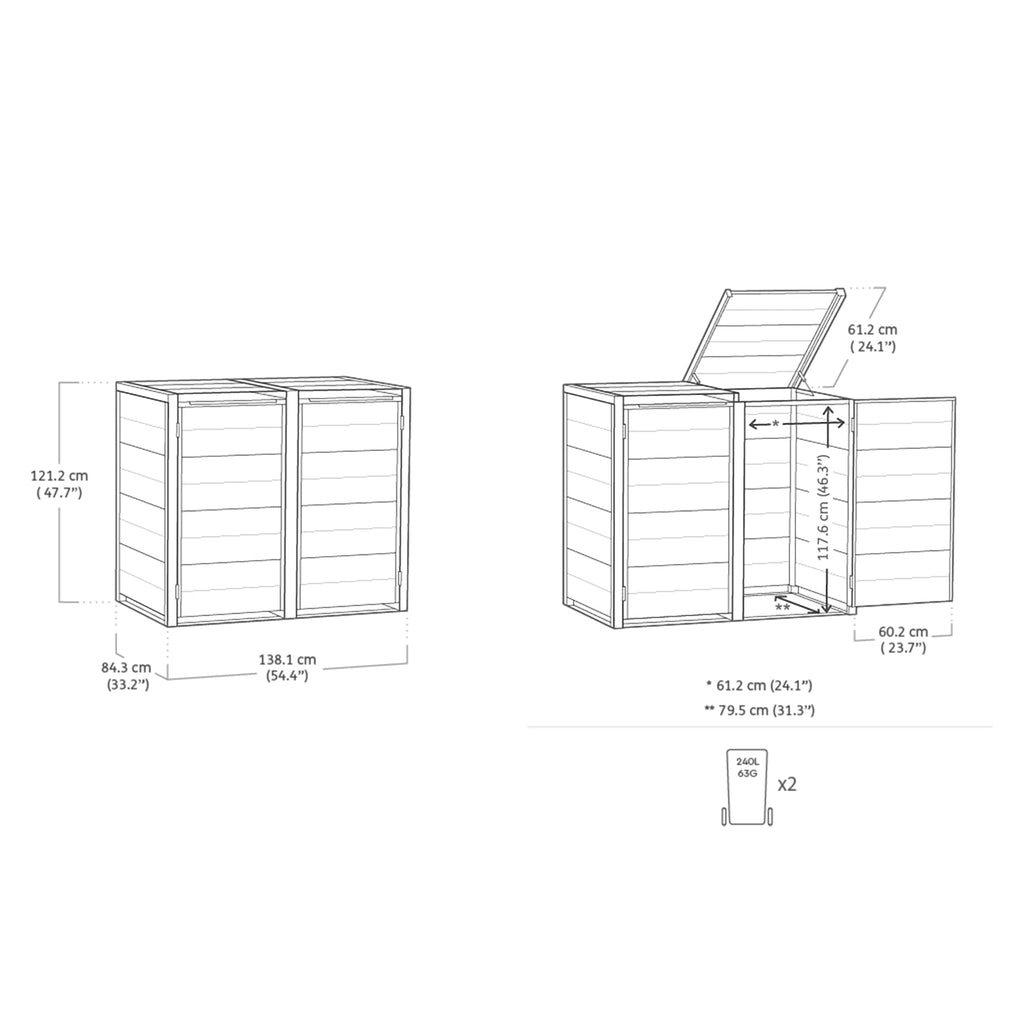 Keter Double 480 L Weatherproof Wheelie Bin Storage Unit