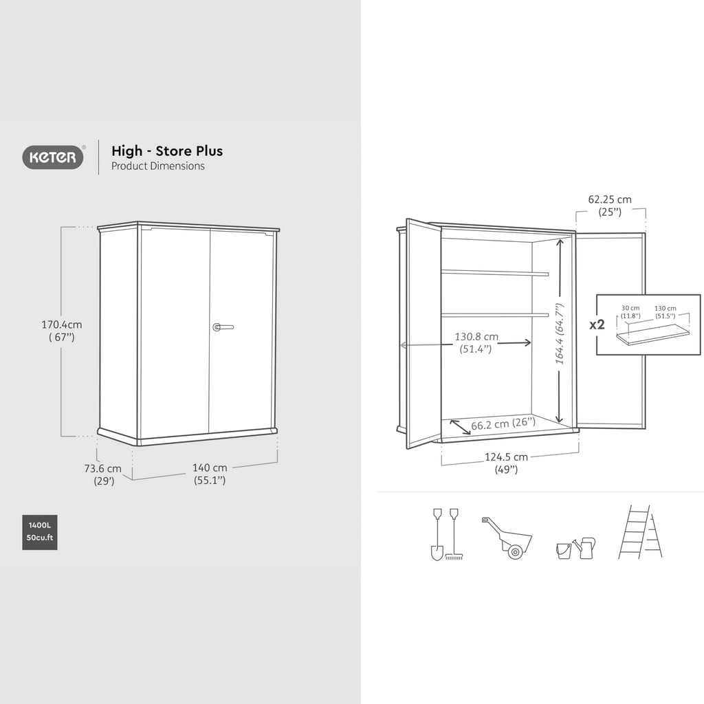 Keter 1400L Weatherproof Vertical Outdoor Storage Cabinet with Shelves
