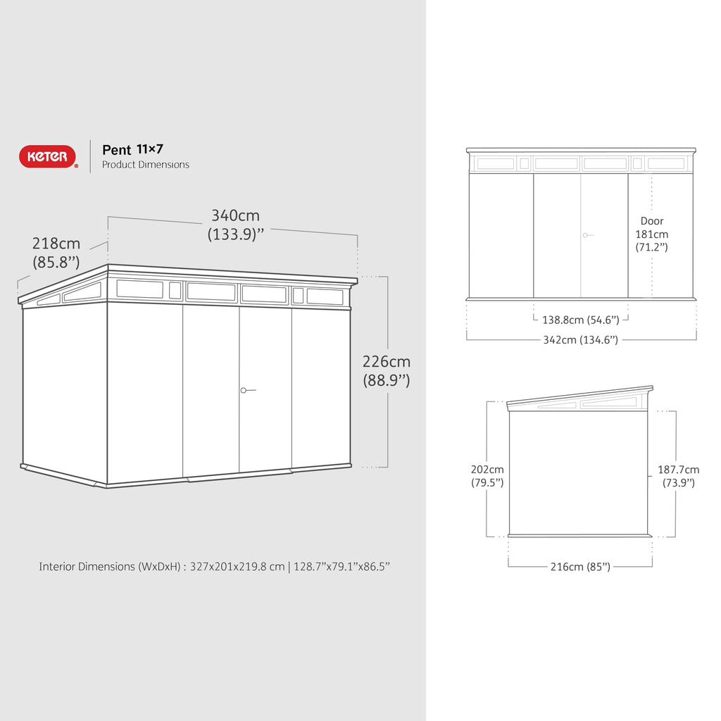 Keter 3.4 x 2.1 m Outdoor Garden Storage Shed with Lockable Double Doors