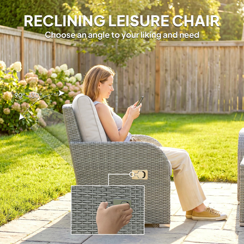 Outsunny 7 Seater Rattan Garden Furniture Set with Reclining Chairs