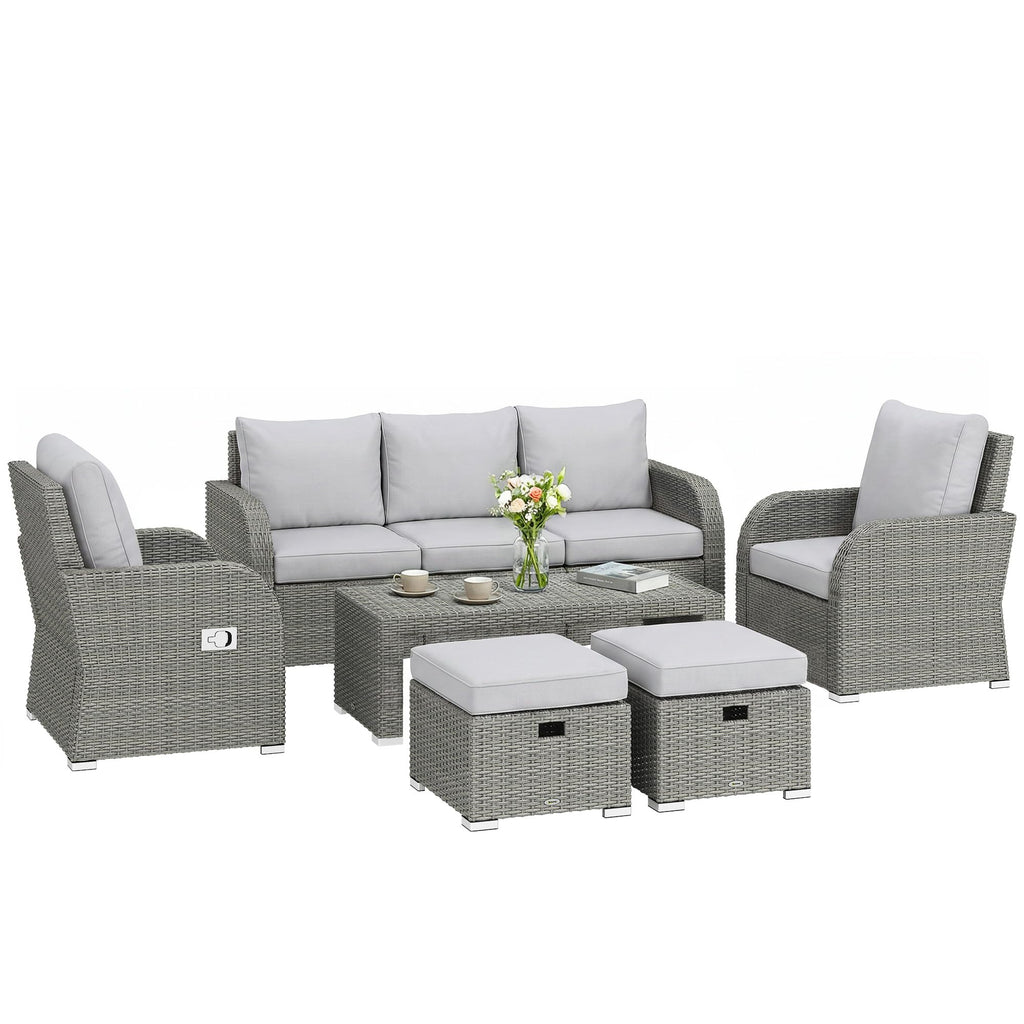 Outsunny 7 Seater Rattan Garden Furniture Set with Reclining Chairs