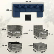 Load image into Gallery viewer, Outsunny 8-Piece Modular Rattan Corner Sofa Set with Glass Coffee Table