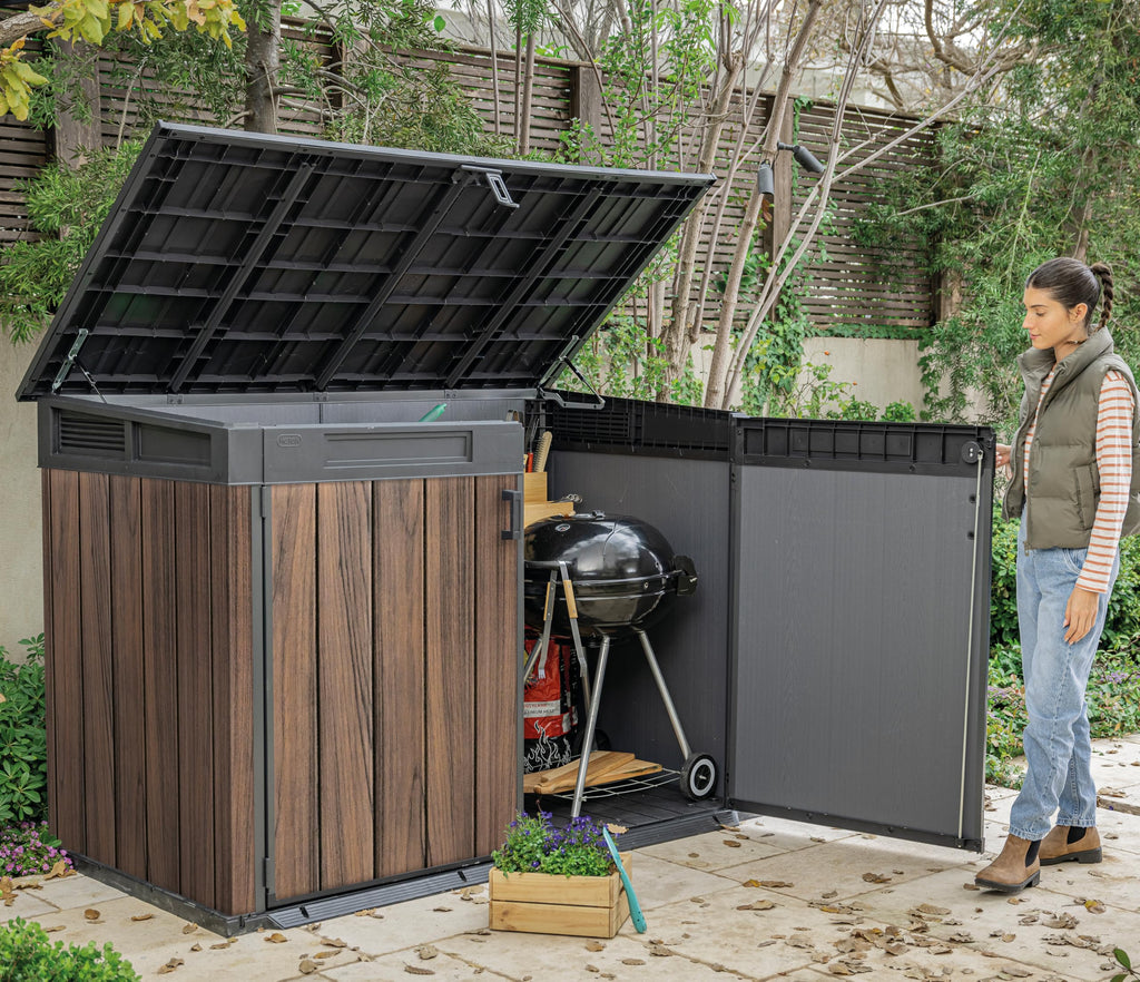 Keter 2020 L Large Outdoor Horizontal Storage Shed with Lockable Doors