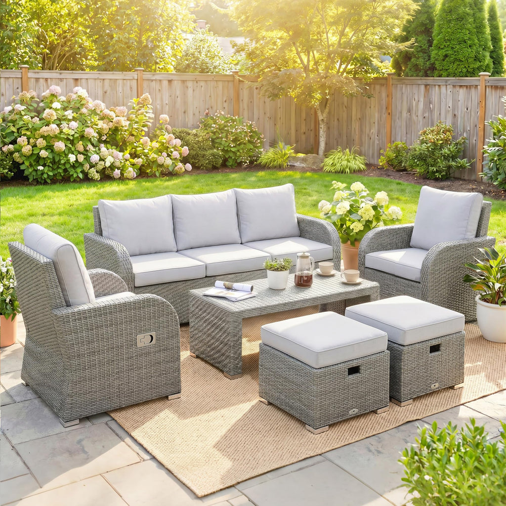 Outsunny 7 Seater Rattan Garden Furniture Set with Reclining Chairs