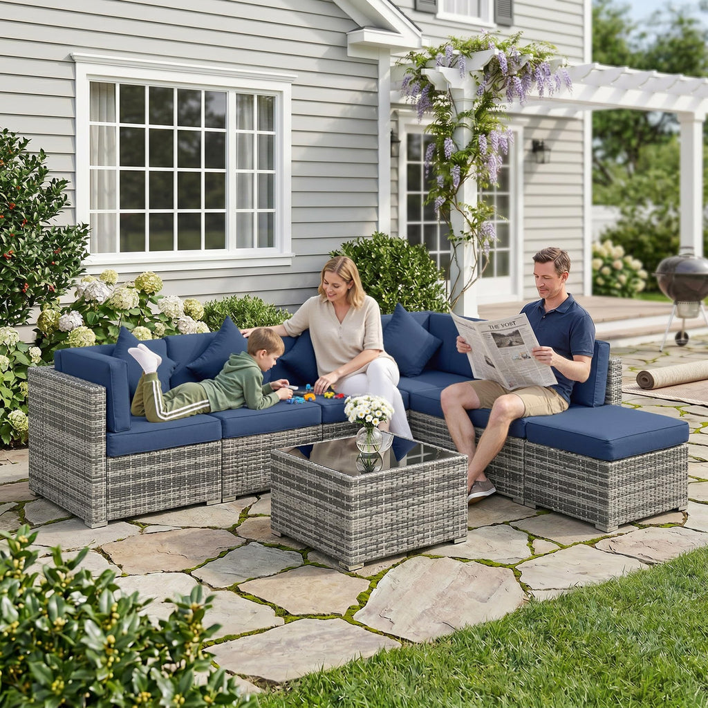 Outsunny 8-Piece Modular Rattan Corner Sofa Set with Glass Coffee Table