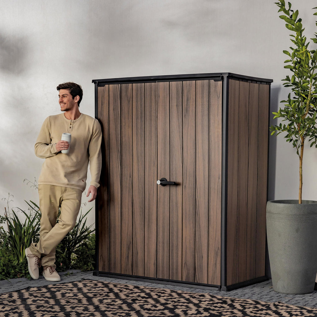 Keter 1400L Weatherproof Vertical Outdoor Storage Cabinet with Shelves