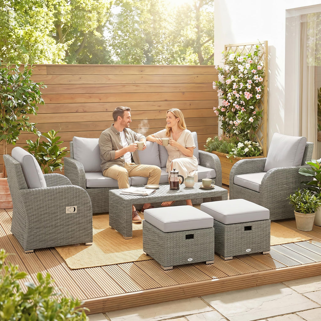 Outsunny 7 Seater Rattan Garden Furniture Set with Reclining Chairs