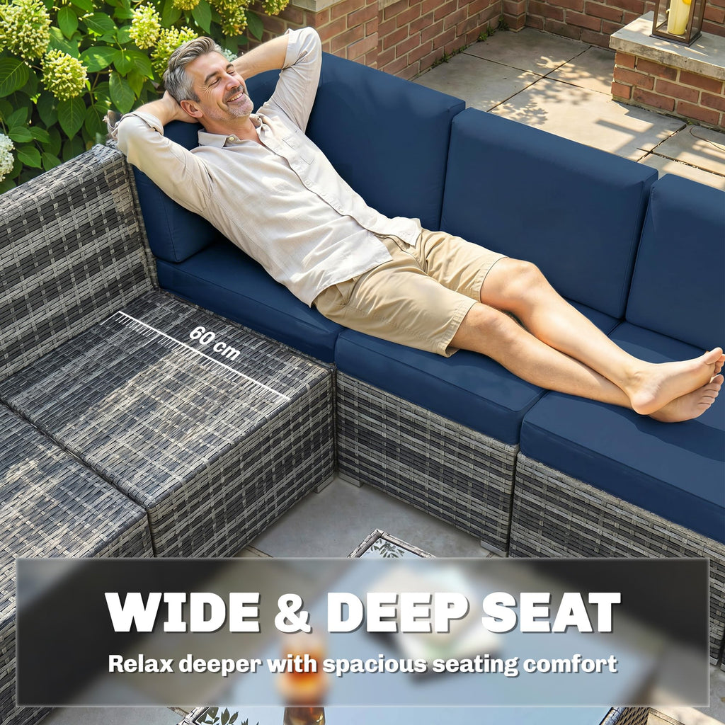 Outsunny 8-Piece Modular Rattan Corner Sofa Set with Glass Coffee Table