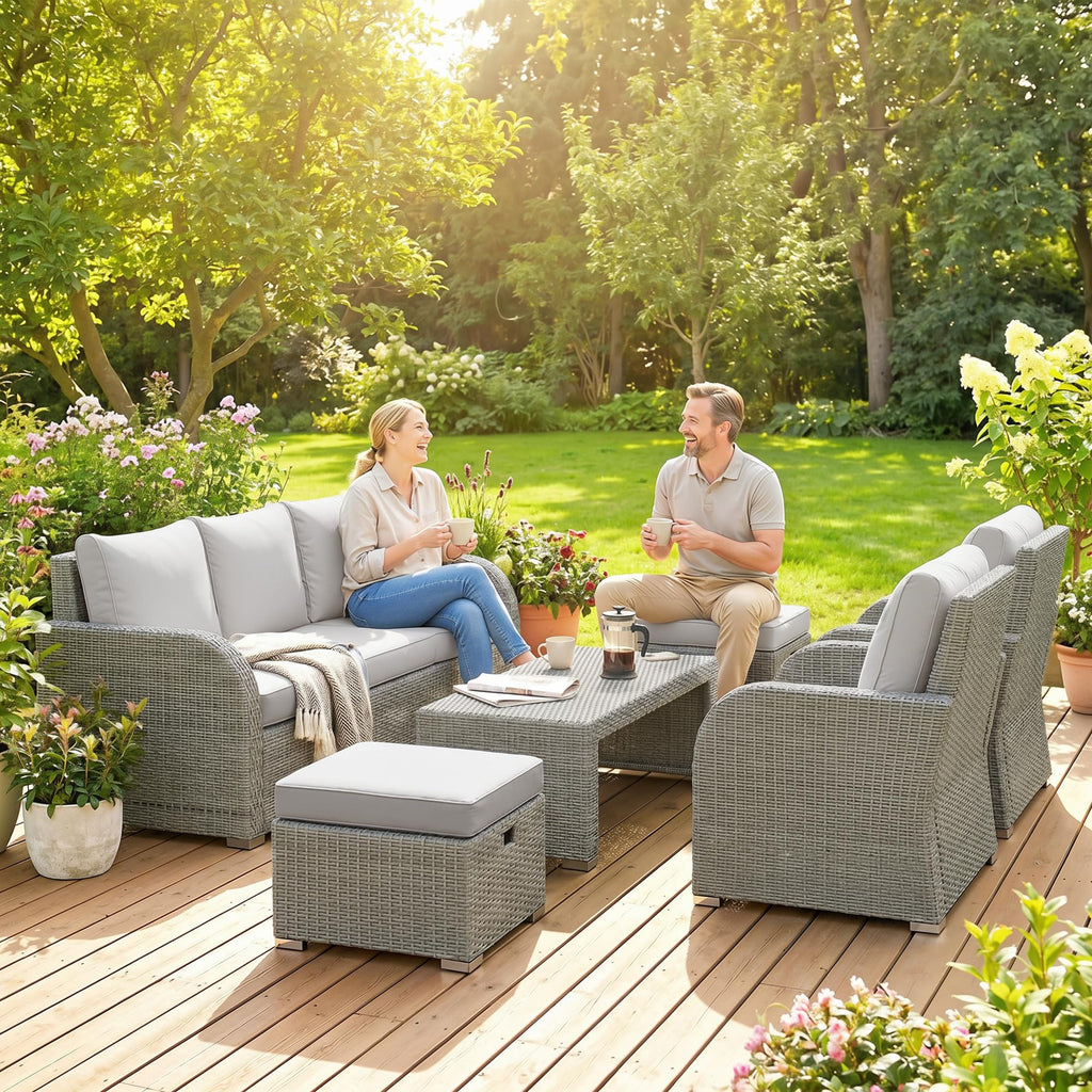 Outsunny 7 Seater Rattan Garden Furniture Set with Reclining Chairs