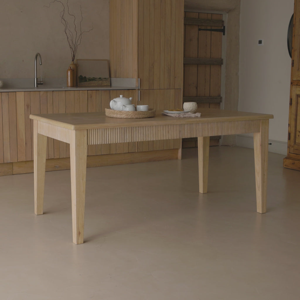 Raleigh Whitewash Oak Rectangular Dining Table Set - 6 Seater - Freya Sand Dining Chairs - Whitewash Oak Legs