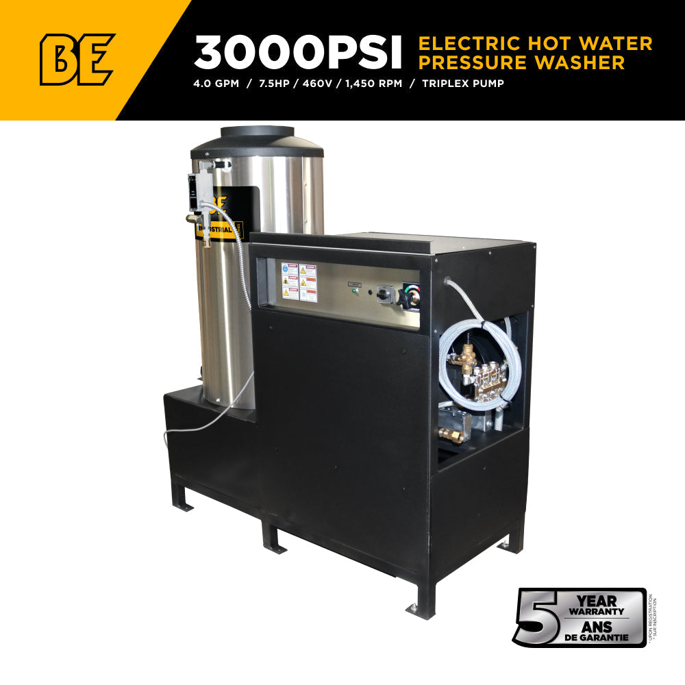 3,000 PSI 4.0 GPM Hot Water Electric Pressure Washer with 7.5 HP 460 Volt Baldor Motor and General Triplex Pump- 643HD-3-460