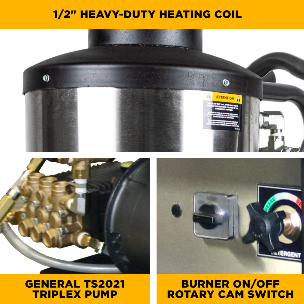 3,000 PSI 5.0 GPM Hot Water Electric Pressure Washer with 10 HP 460 Volt Baldor Motor and General Triplex Pump- 67HD-3-460