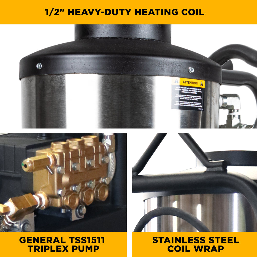 2,300 PSI 4.0 GPM Hot Water Electric Pressure Washer with General Triplex Pump -  15-423