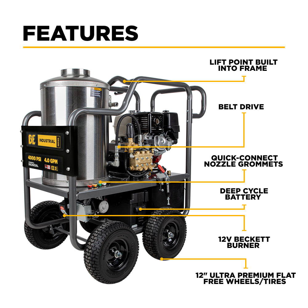 4,000 PSI - 4.0 GPM Hot Water Pressure Washer with Honda GX390 Engine and Belt Driven General Triplex Pump - HW4013HBG