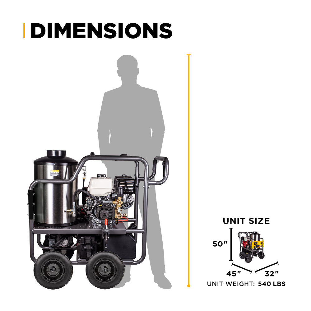 4,000 PSI - 4.2 GPM Hot Water Pressure Washer with Honda GX390 Engine and General Triplex Pump - HW4013HG