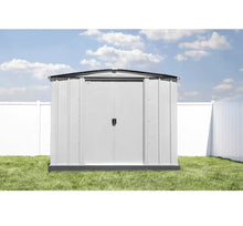 Load image into Gallery viewer, Newport 8 ft. W x 6 ft. D 2-Tone Eggshell and Coffee Galvanized Metal Shed with Sliding Lockable Doors (43 sq. ft.)