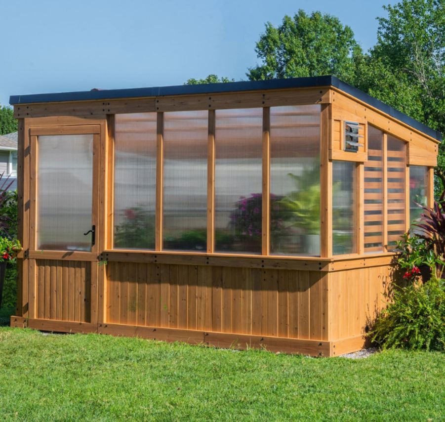 Backyard Discovery Zalie 12 x 7 ft. Cedar Wood Walk-In Greenhouse with Polycarbonate Panels & PowerPort