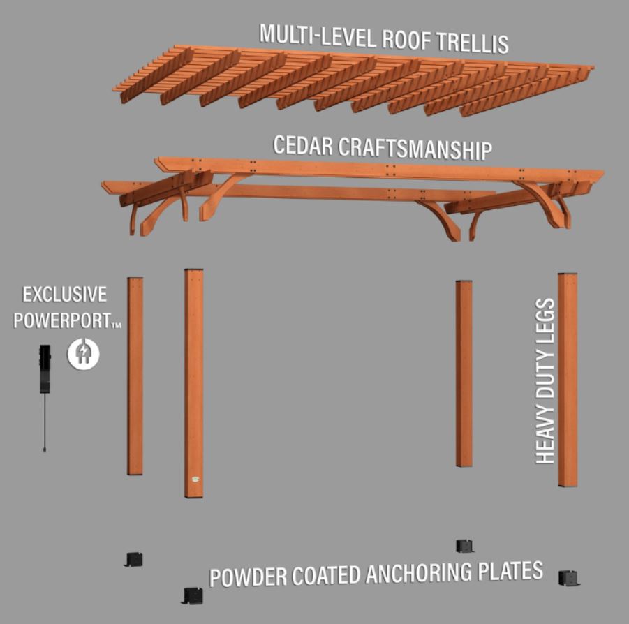 Backyard Discovery Beaumont 16 ft. x 12 ft. Cedar Wood Pergola with PowerPort