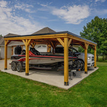 Load image into Gallery viewer, Backyard Discovery Kingsport 20 x 20 ft. Cedar Wood Carport with Galvanized Steel Sloped Roof &amp; PowerPort