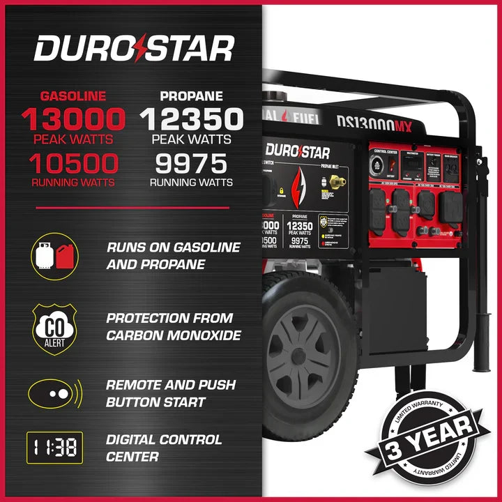 DuroMax DS13000MX 13,000 Watt Dual Fuel Portable MX Generator w/ CO Alert