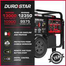 Load image into Gallery viewer, DuroMax DS13000MX 13,000 Watt Dual Fuel Portable MX Generator w/ CO Alert
