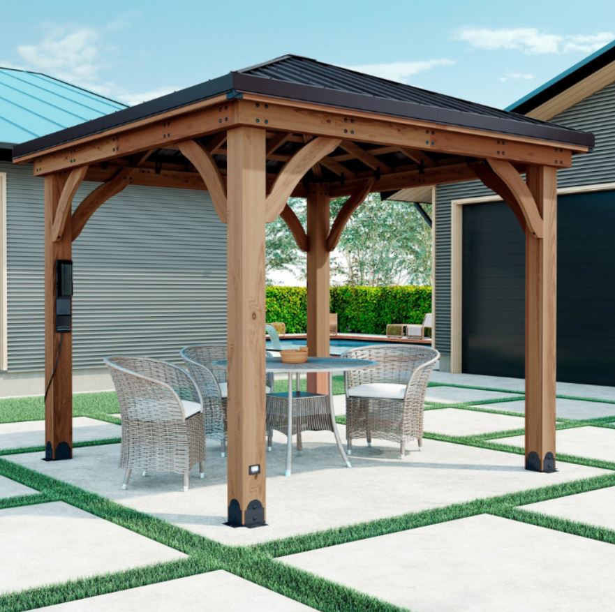 Backyard Discovery Barrington 10 x 10 ft. Cedar Wood Hardtop Gazebo with PowerPort