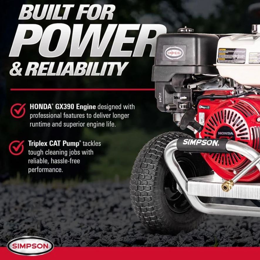 SIMPSON 4200 PSI 4.0 GPM Gas Pressure Washer, Honda GX390 Engine, Aluminum Frame, Commercial Cold Water Power Cleaner ALH4240