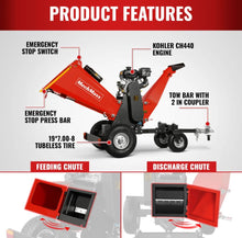 Load image into Gallery viewer, 6 inch KOHLER E-Start 429cc 14HP Gas Powered 4 - Wheel Drum Wood Chipper with Taillight , B150