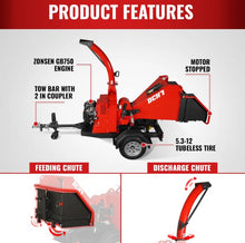 Load image into Gallery viewer, 25hp 750cc Twin Cylinder ZONSEN Petrol Engine 7" Hydraulic Feeding Wood Chipper, DCH7