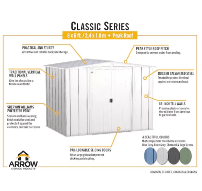 Newport 8 ft. W x 6 ft. D 2-Tone Eggshell and Coffee Galvanized Metal Shed with Sliding Lockable Doors (43 sq. ft.)