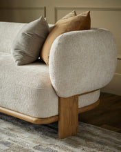 Load image into Gallery viewer, Florence natural fabric with light wood 3 seater sofa