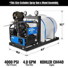 Load image into Gallery viewer, MechMaxx 4000 PSI 4 GPM KOHLER E-Start Engine Hot Water Pressure Washer Skid Mounted with 245 Gal Tank,  HPW40KBT