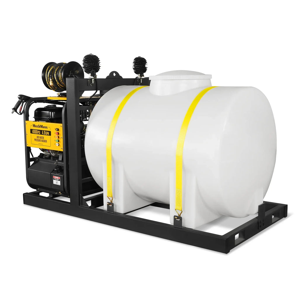 MechMaxx 4000 PSI 4 GPM ZONSEN E-Start Engine Hot Water Pressure Washer Skid Mounted with 245 Gal Tank,  HPW40DBT