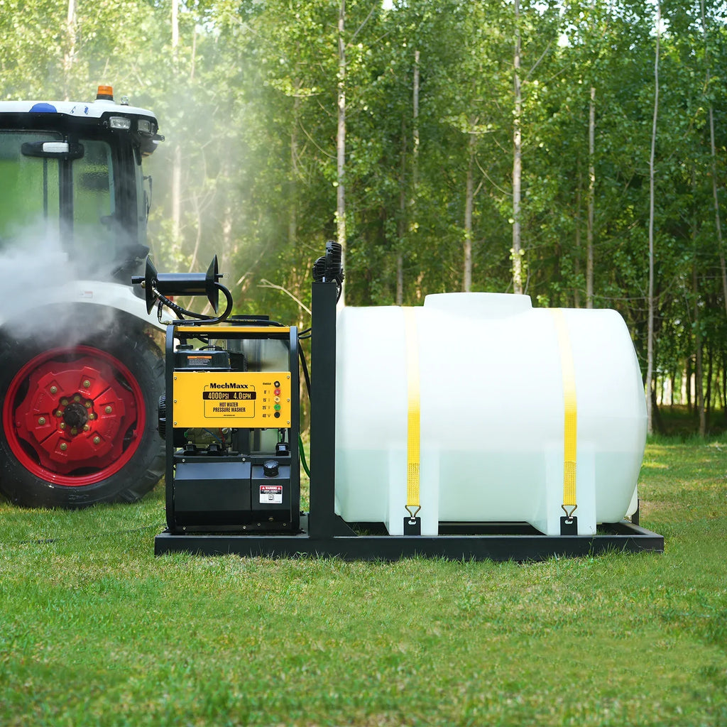 MechMaxx 4000 PSI 4 GPM ZONSEN E-Start Engine Hot Water Pressure Washer Skid Mounted with 245 Gal Tank,  HPW40DBT