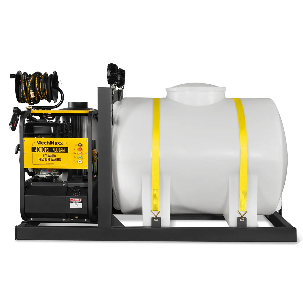 MechMaxx 4000 PSI 4 GPM ZONSEN E-Start Engine Hot Water Pressure Washer Skid Mounted with 245 Gal Tank,  HPW40DBT