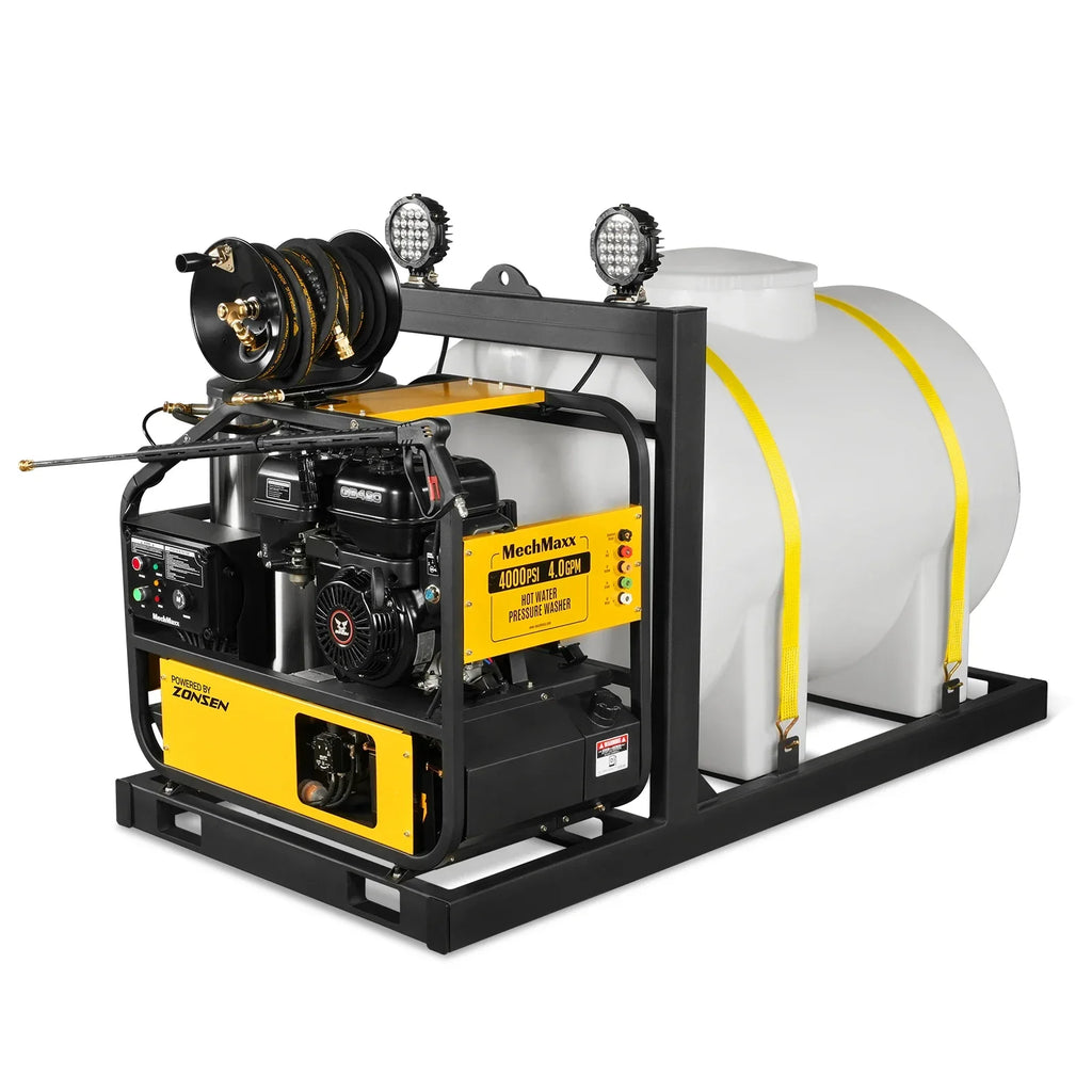 MechMaxx 4000 PSI 4 GPM ZONSEN E-Start Engine Hot Water Pressure Washer Skid Mounted with 245 Gal Tank,  HPW40DBT