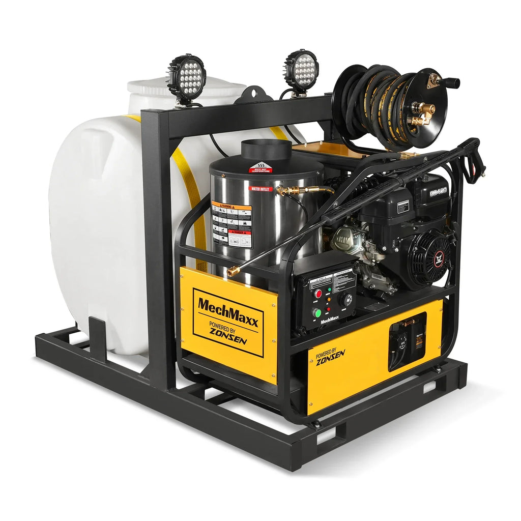 MechMaxx 4000 PSI 4 GPM ZONSEN E-Start Engine Hot Water Pressure Washer Skid Mounted with 175 Gal Tank,  HPW40DT