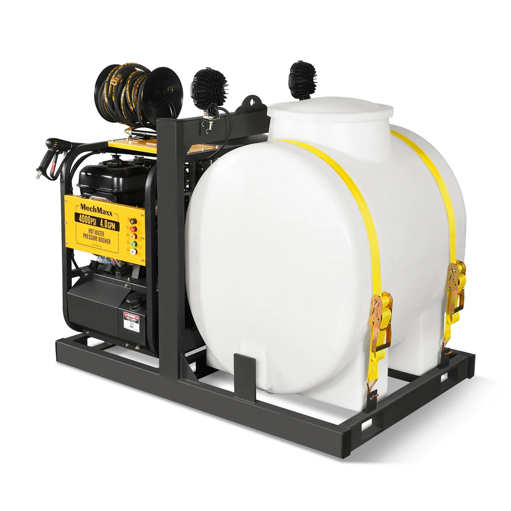 MechMaxx 4000 PSI 4 GPM ZONSEN E-Start Engine Hot Water Pressure Washer Skid Mounted with 175 Gal Tank,  HPW40DT