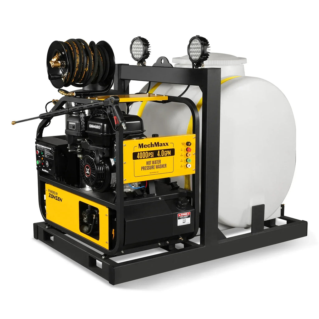 MechMaxx 4000 PSI 4 GPM ZONSEN E-Start Engine Hot Water Pressure Washer Skid Mounted with 175 Gal Tank,  HPW40DT