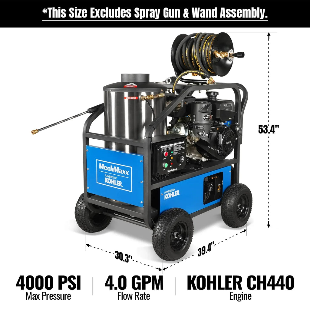 MechMaxx 4000 PSI 4 GPM KOHLER E-Start Engine Hot Water Pressure Washer with Hose Reel,  HPW40K