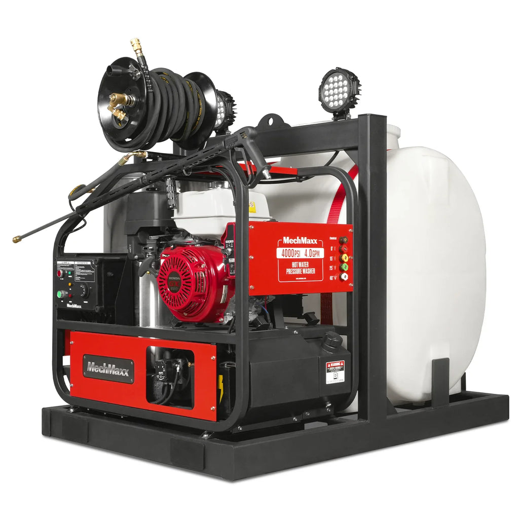 MechMaxx 4000 PSI 4 GPM HONDA E-Start Engine Hot Water Pressure Washer Skid Mounted with 175 Gal Tank,  HPW40HT