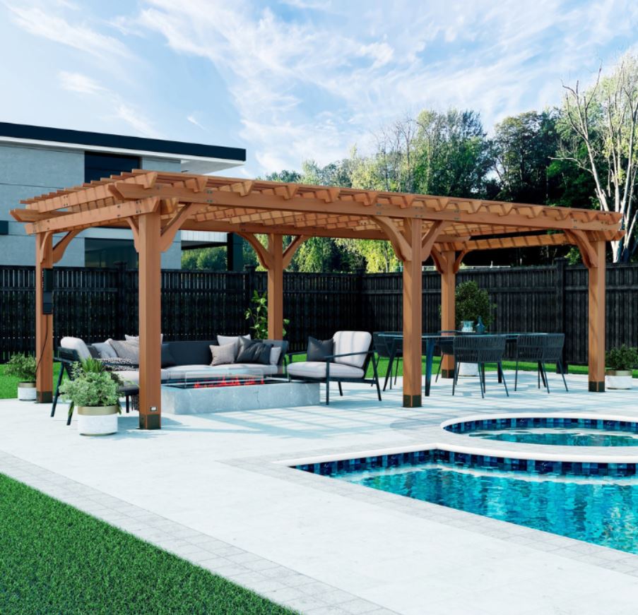 Backyard Discovery Beaumont 24 ft. x 12 ft. Cedar Wood Pergola with PowerPort