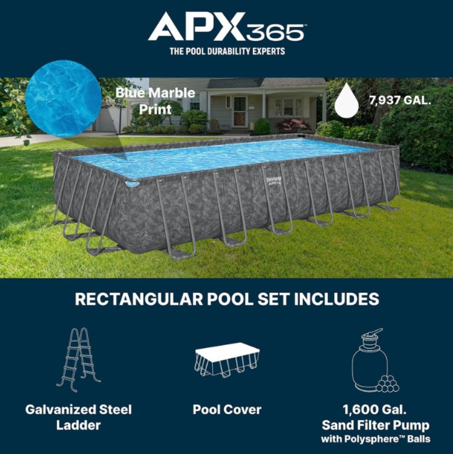 Bestway APX 365 24 ft. x 12 ft. x 52 in. Rectangular Above Ground Pool Set