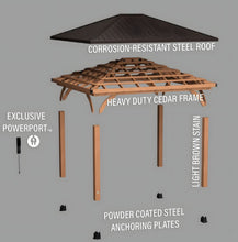 Load image into Gallery viewer, Backyard Discovery Barrington 14×12 Cedar Hardtop Gazebo with Galvanized Steel Roof &amp; PowerPort
