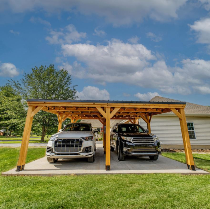 Backyard Discovery Kingsport 20 x 20 ft. Cedar Wood Carport with Galvanized Steel Sloped Roof & PowerPort