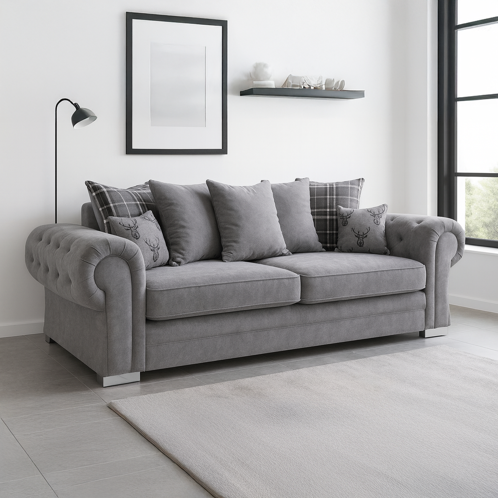Milan Chesterfield Fabric 3 + 2 Seater Sofa Suite - Scatter Back