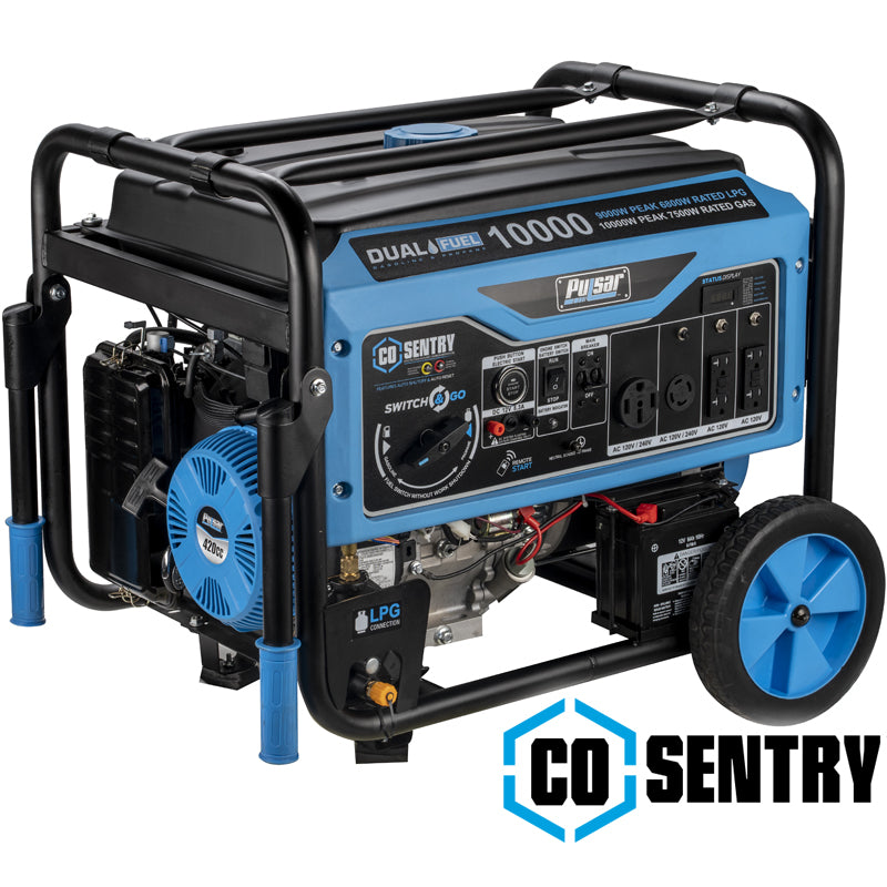 Pulsar PG10000BRCO Pulsar 10,000 Watt Dual Fuel Generator with Recoil, Remote, Push Button Start & CO Alert
